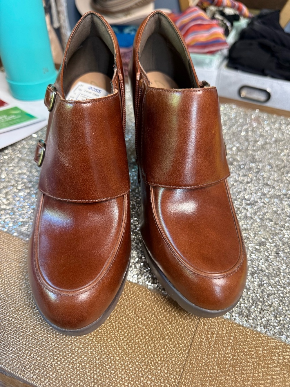 Tan Leather Double Monk Strap Heels. Brand NEW